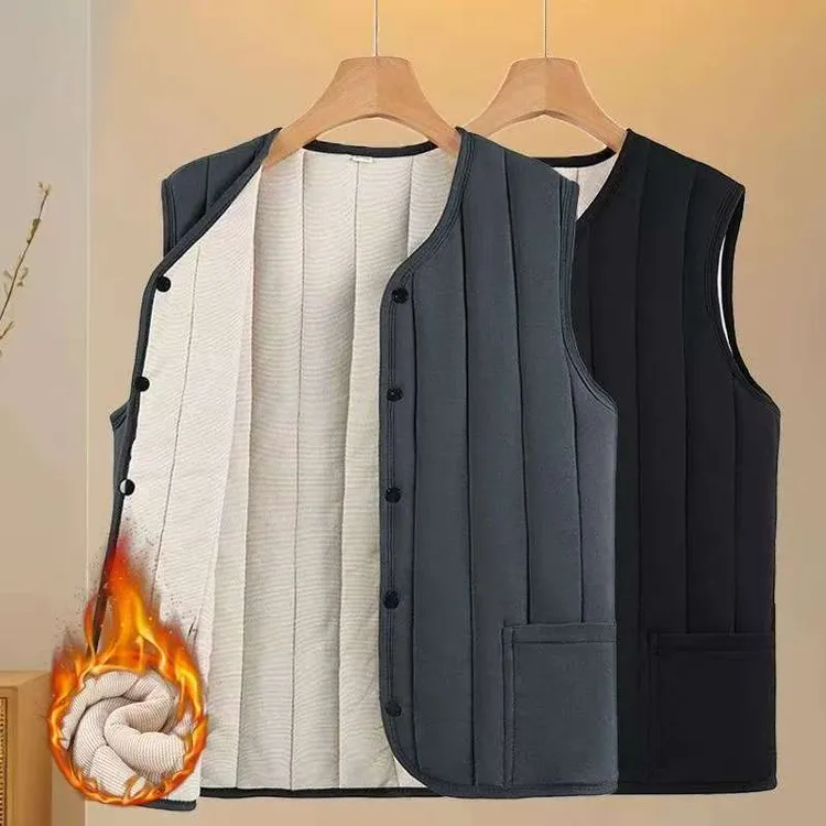 新款加绒加厚男士马甲内穿中老年人坎肩背心爸爸加厚保暖棉马夹男