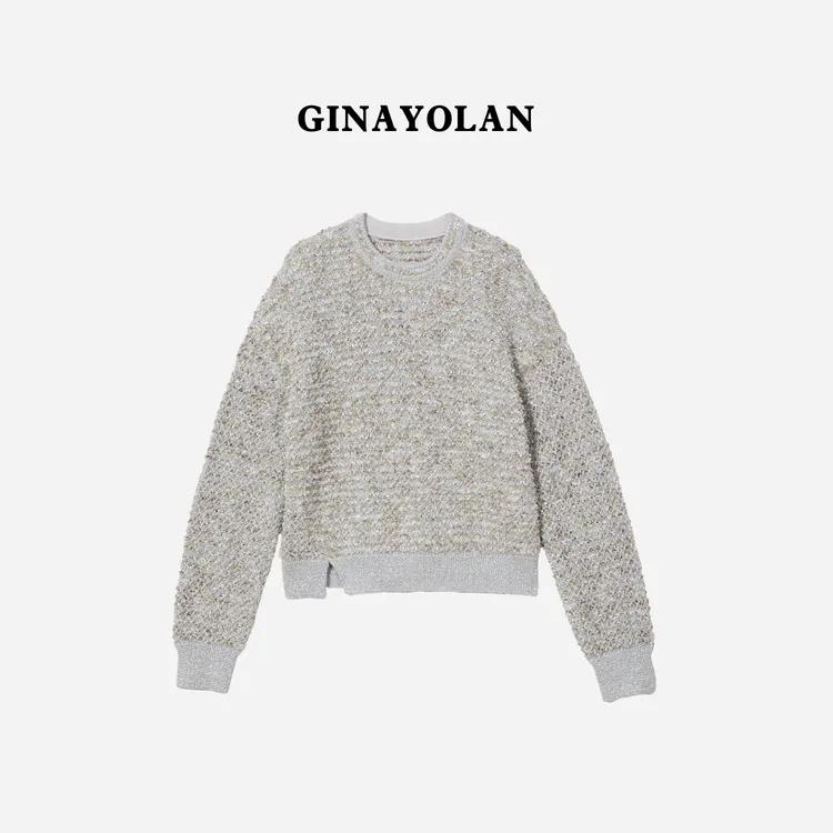 GINAYOLAN/瑾颜【设计师系列】纸纱时尚休闲圆领针织套头