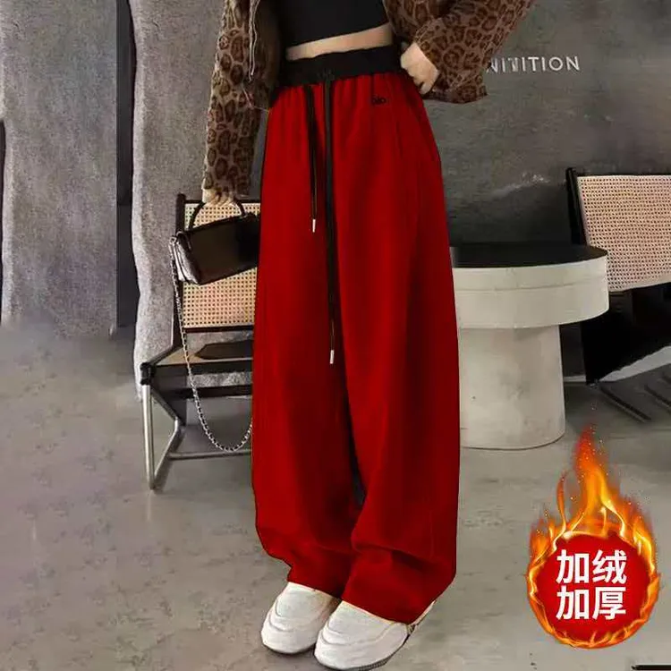 A(2.0升级专柜品质)加绒加厚美式休闲卫裤高腰宽松直筒香蕉裤