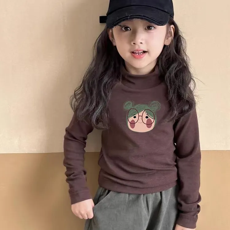 女孩春秋新款德绒长袖t恤半高领打底衫儿童2025年保暖内搭上衣潮