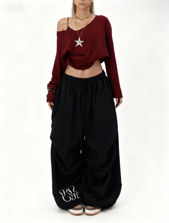 美式秋季慵懒随性美式风空气感松弛感爵士街舞v领宽松长袖上衣