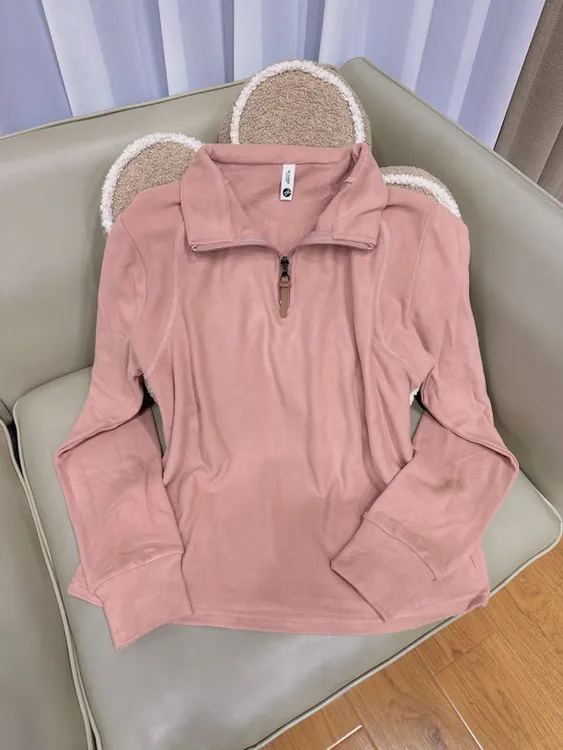 御妍婷德绒半拉链长袖上衣显瘦弹力中领卫衣女百搭秋冬衣服3965