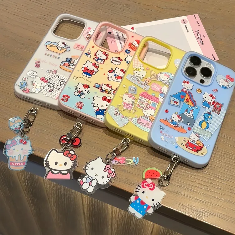 可爱KT系列带挂件适用苹果16p手机壳iPhone15华为p70vivo小米oppo