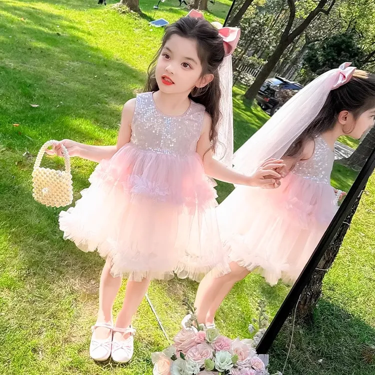 女童纱裙连衣裙夏季2025新款儿童亮片裙子夏装女宝宝公主蓬蓬裙潮