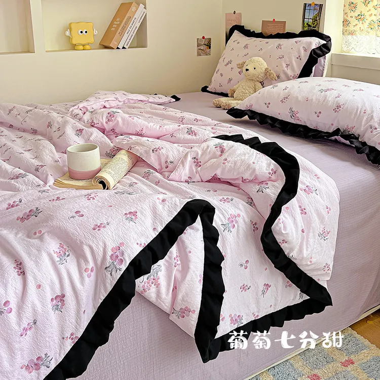 【夏被四件套】皱皱纱花边夏被四件套薄款云感空调被夏凉被小清新