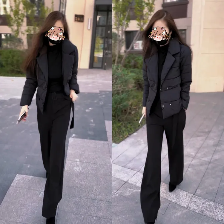 2025新款显瘦常规袖修身气质短款休闲棉服女冬季百搭纯色黑色