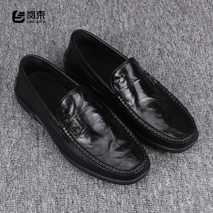 2025新款男士厚底透气豆豆鞋黑色软底百搭潮鞋一脚蹬休闲驾车鞋男