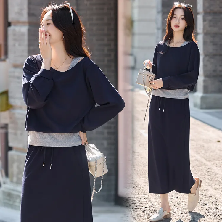 慵懒风卫衣两件套装连衣裙女秋季新款休闲宽松显瘦上衣高腰半身裙