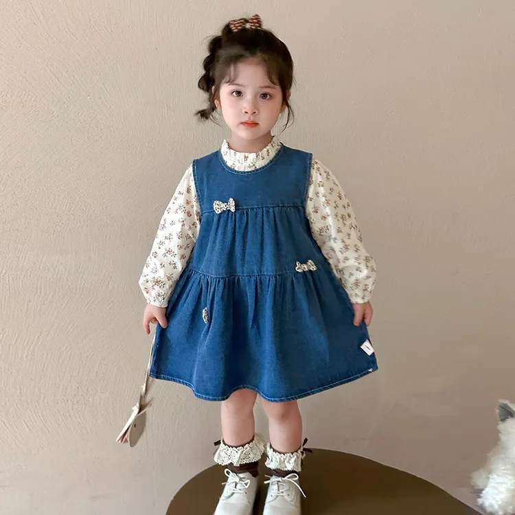 女童连衣裙春秋装2025新款儿童公主裙秋装洋气时髦宝宝牛仔背心裙