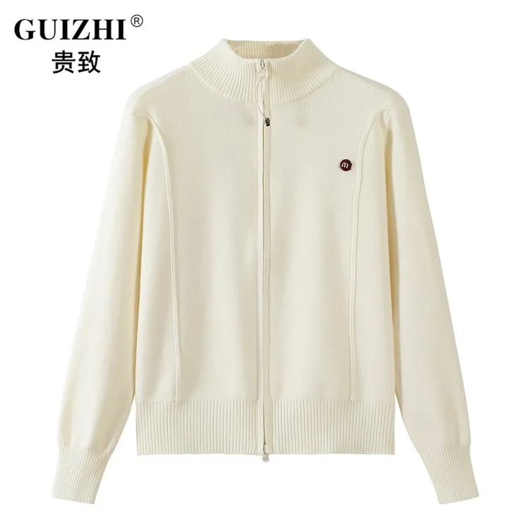 2025秋冬新款半高领拉链毛衣女外穿打底衫女针织衫设计感小众上衣