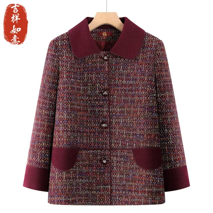 奶奶装春秋款外套老年人宽松翻领上衣女妈妈装唐装开衫老太太衣服