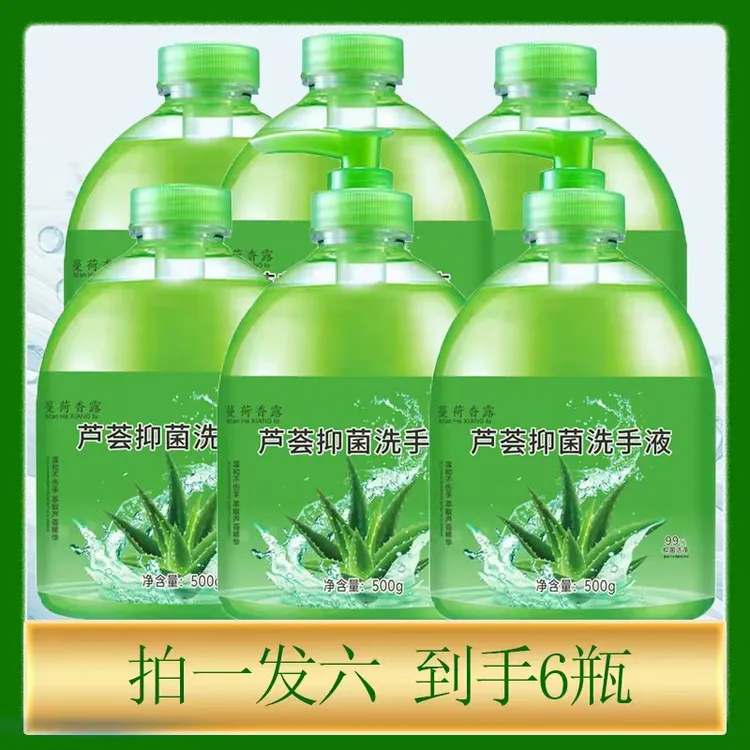 拍1发6芦荟泡沫抑菌洗手液清香型家庭装温和不刺激送两个泵头
