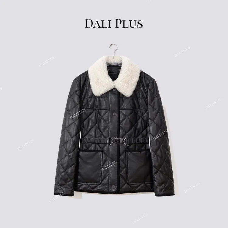 DALI PLUS“100绵羊皮90鹅绒服”可拆卸毛领收腰皮羽绒服-D5CH5459