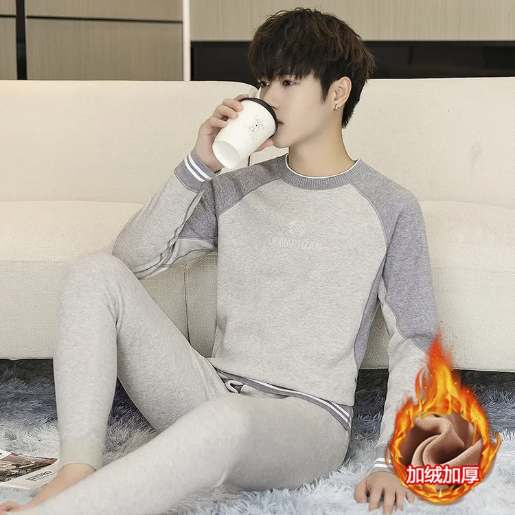 加绒加厚保暖套装男大童冬季秋衣秋裤套装加绒初高中生内衣打底衫