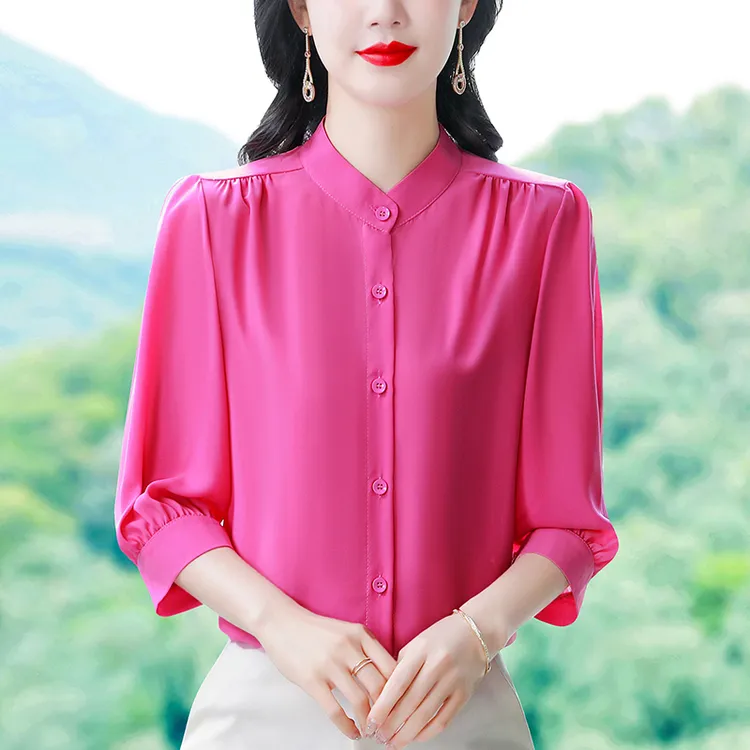 时尚高端七分袖雪纺衬衫女春夏新款气质休闲衬衣洋气妈妈中袖上衣