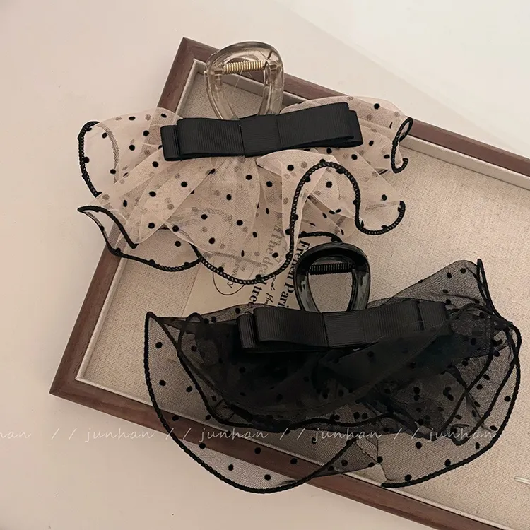 波点蕾丝结抓夹女公主高级感盘发夹后脑勺鲨鱼夹子头饰高端发布艺