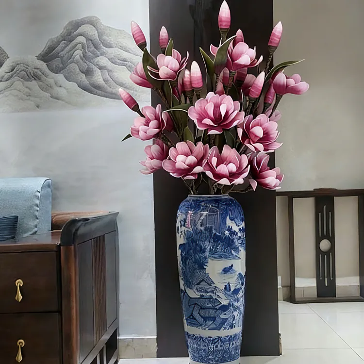 纯手工高端玉兰花美式法式简约田园欧式风格装饰花客厅仿真花摆件