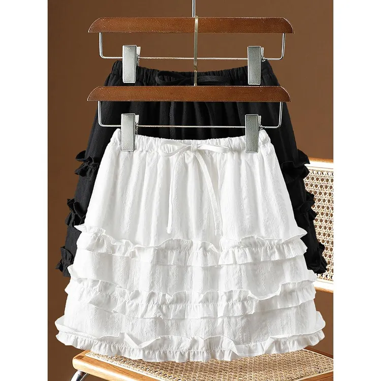 松紧腰白色蛋糕裙短裙半身裙女夏甜美减龄显瘦显腿长少女感半裙子