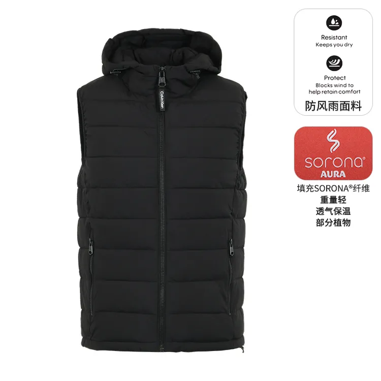 Calvin Klein/卡尔文·克雷恩CK男款防风连帽棉马甲时尚加厚保暖