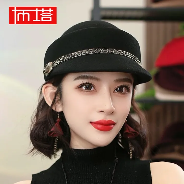 布塔绵羊毛贝雷帽定型帽百搭保暖日系秋冬礼帽显脸小帽子PT1204