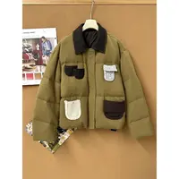 【ZHEN】35YR937 复古撞色翻领毛织口袋拼接羽绒服