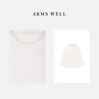 ARMS WELL王囡囡 白色莫代尔圆领线条薄款宽松长袖上衣 S98