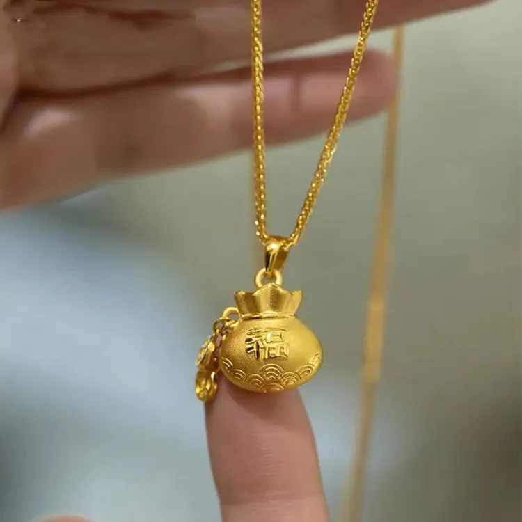 钛钢项链 肖邦链铜钱流苏祥云福袋吊坠项链饰品精美百搭坠链