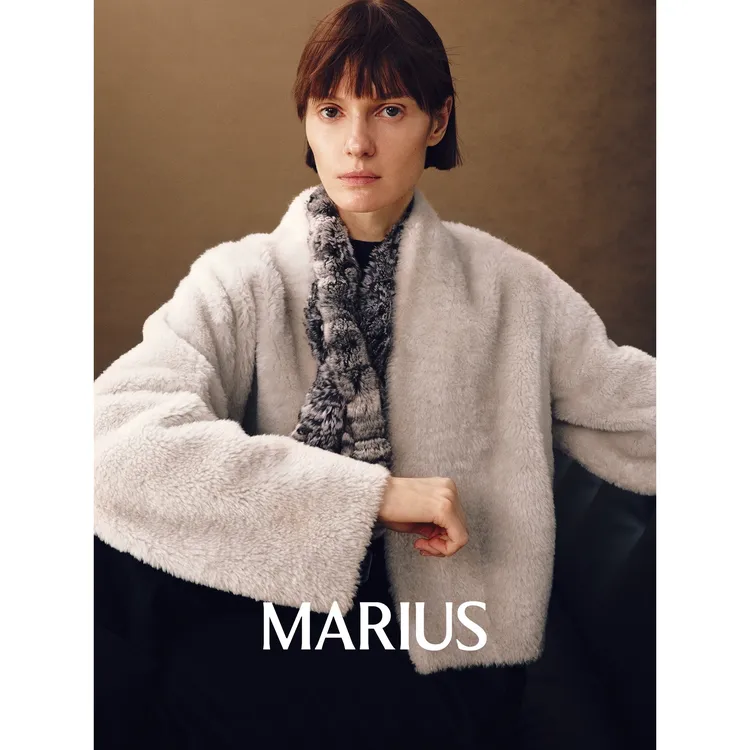 MARIUS"天鹅颈"西班牙皮毛一体时髦利落两面穿短款皮草