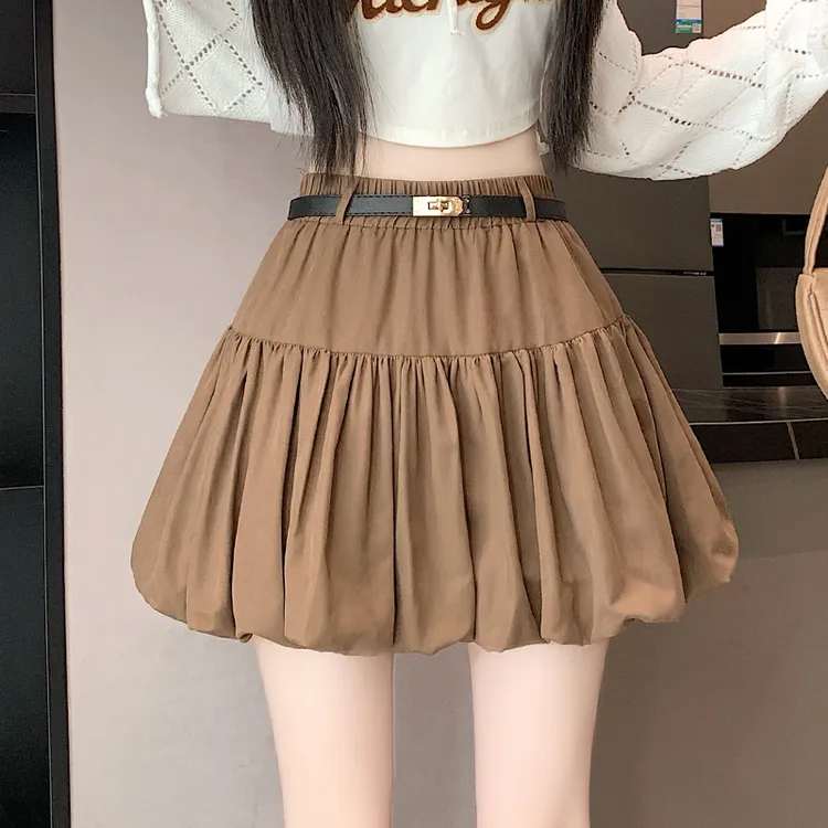 花苞半身裙女2025秋季新款松紧腰蓬蓬裙高腰小个子a字裙灯笼短裙
