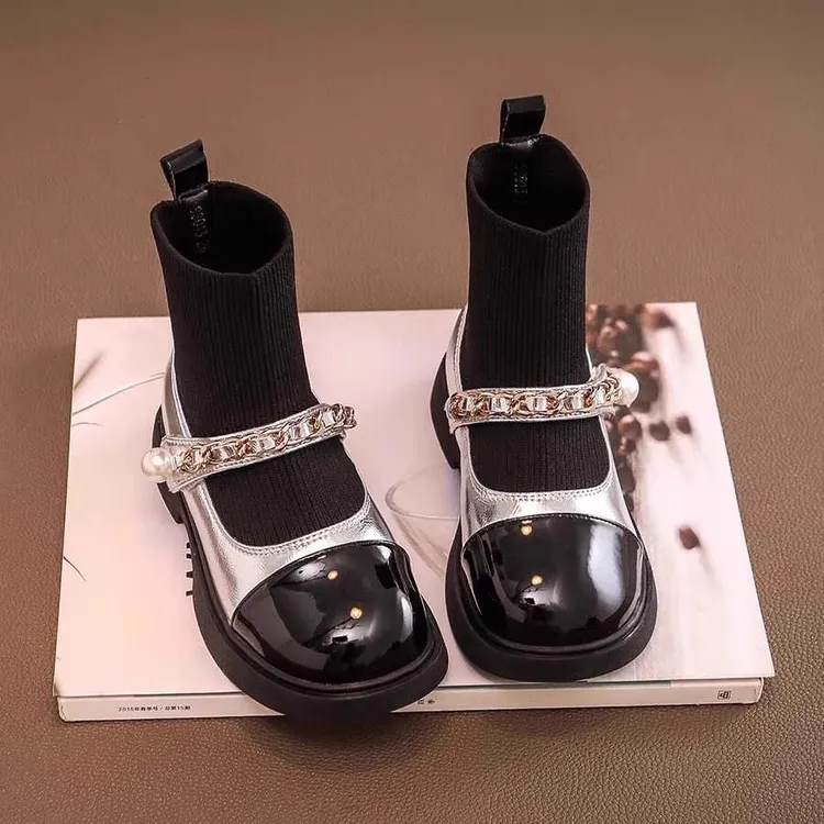 ABC女童短靴袜靴2025秋冬季儿童英伦风小女孩公主马丁靴加绒棉靴