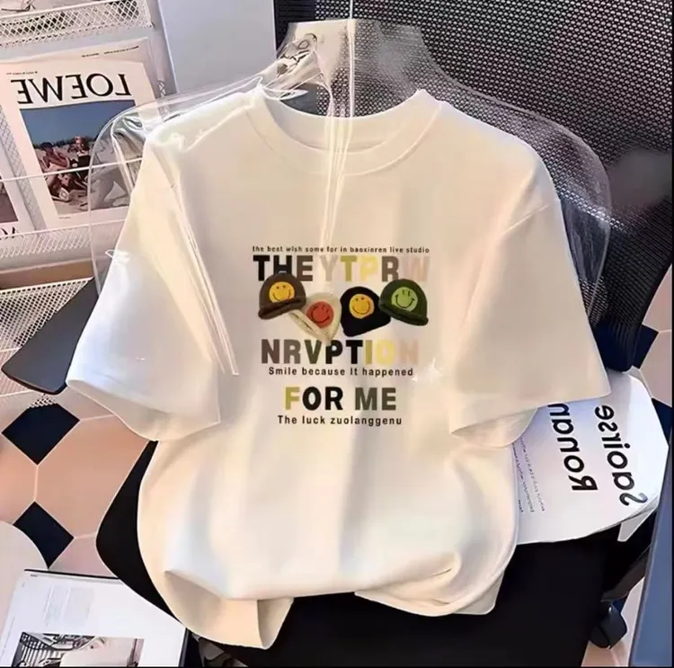 F夏季新款圆领短袖印花纯棉T恤休闲时尚潮流百搭男女同款-四小帽