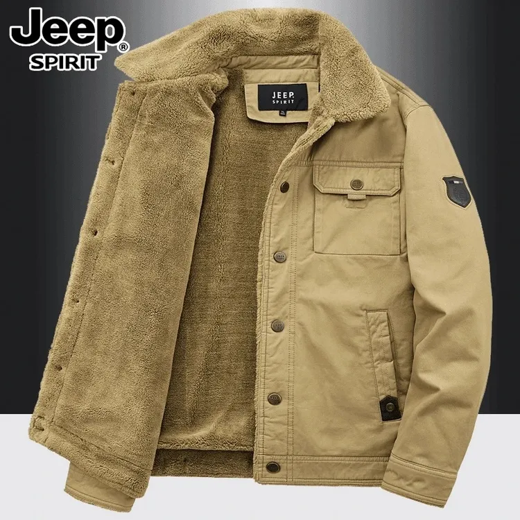 Jeep吉普棉衣冬季羊羔绒棉袄男士加绒加厚休闲保暖工装棉服男外套