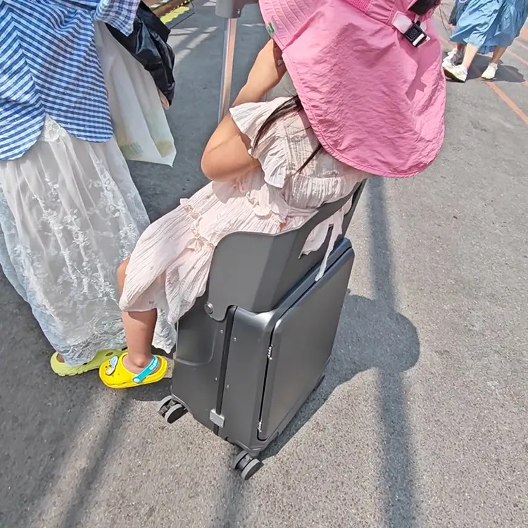 新款可坐儿童铝框拉杆箱多功能商务出差20寸登机行李箱小孩旅行箱