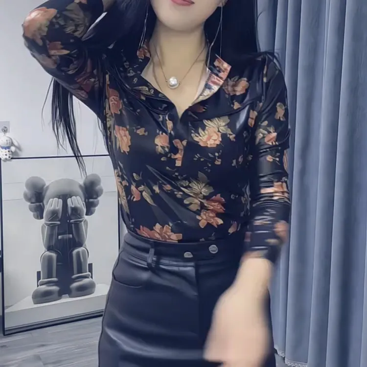 冬季新款宽松显瘦高领长袖T恤时尚洋气百搭上衣