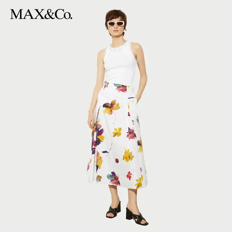 【季末惠享】MAX&Co.2025春夏府绸大裙摆半身裙6101115402