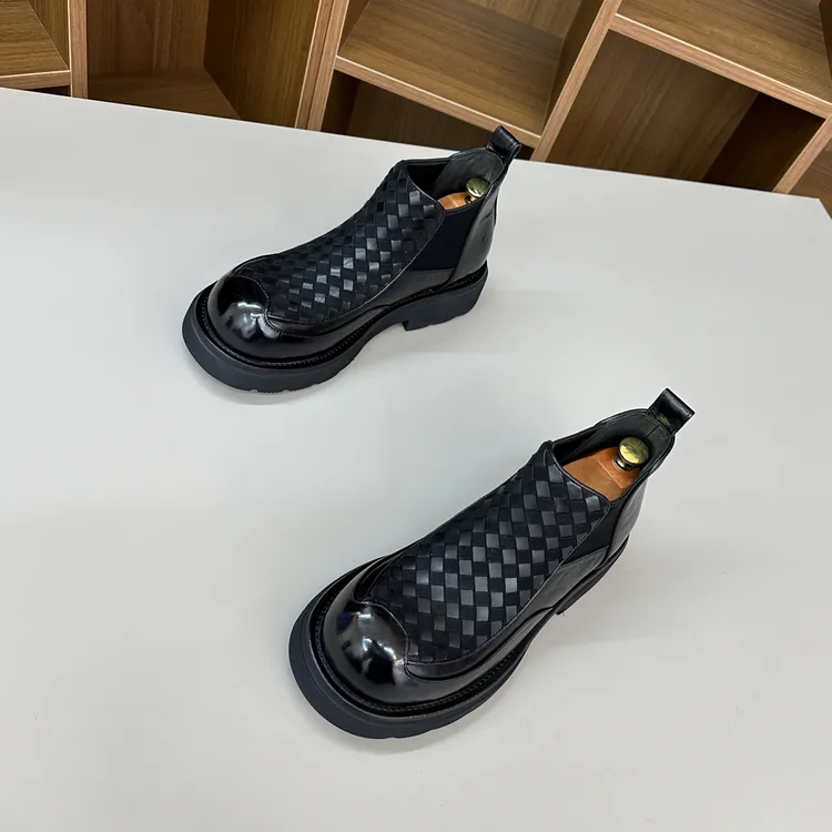 秋冬款真皮编织拼接时尚休闲百搭超轻男鞋皮鞋厚底