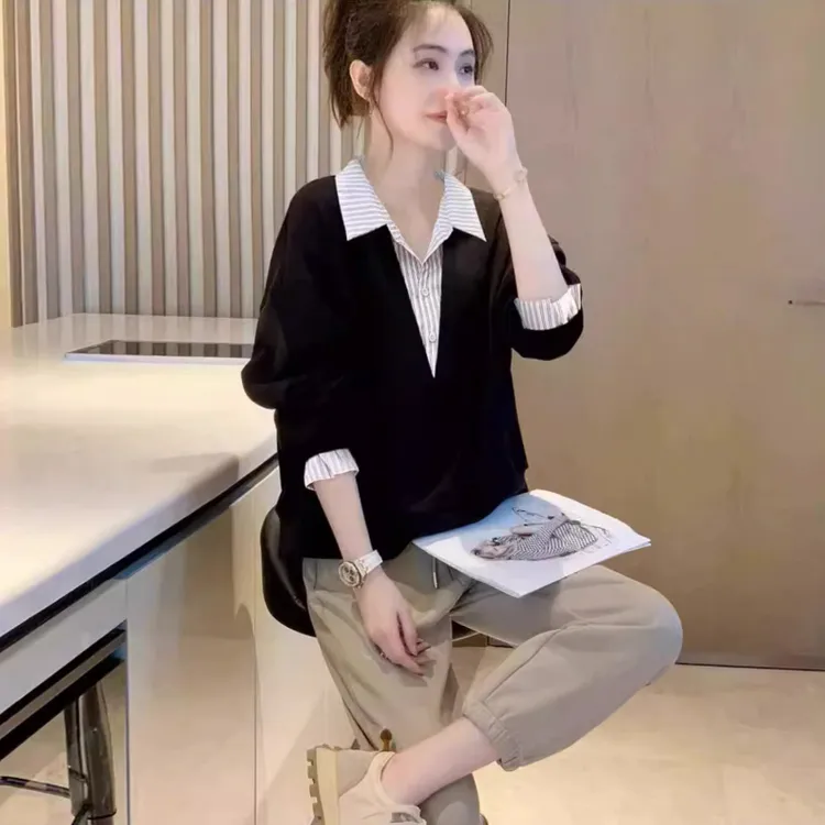 假两件拼接设计感流行时尚女装衬衫2025春秋新款简约百搭洋气上衣