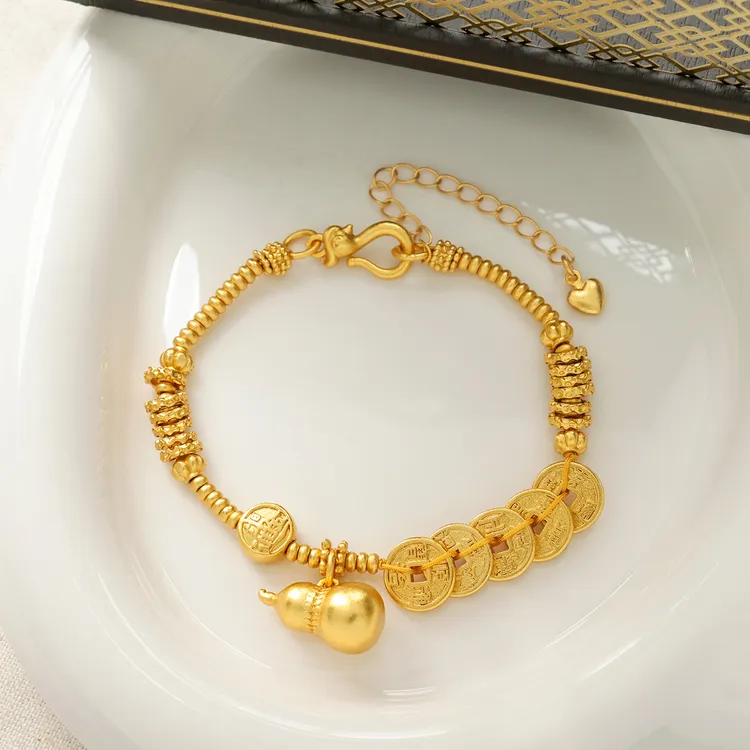 铜合金手链 「金色五帝钱」葫芦手链 气质中国风女士复古法素款首饰
