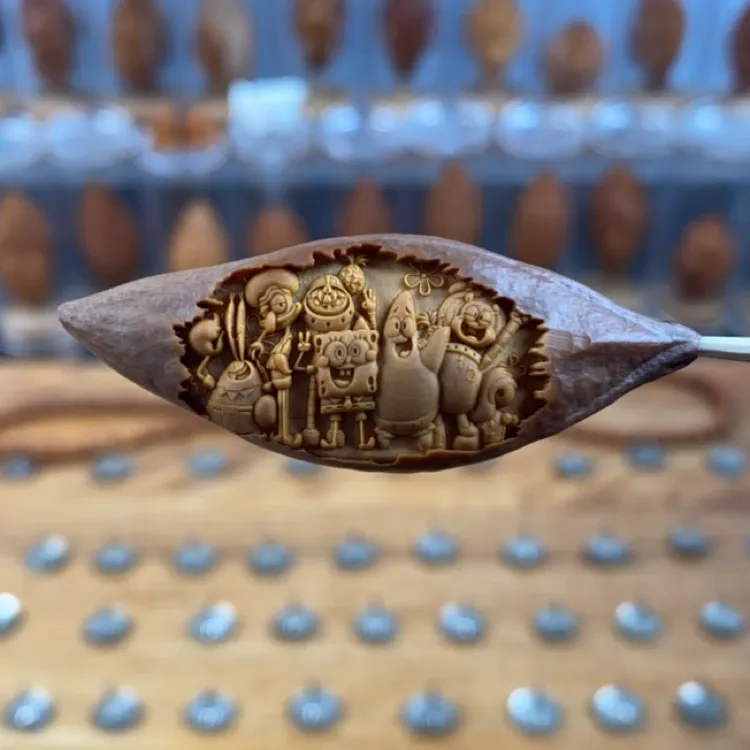 橄榄核柳叶长核5厘米海绵宝宝把件