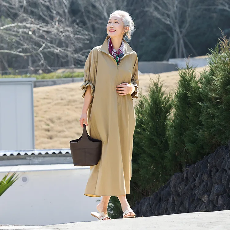 沐姿中年女装夏装短袖薄款连衣裙中老年妈妈中长款裙子