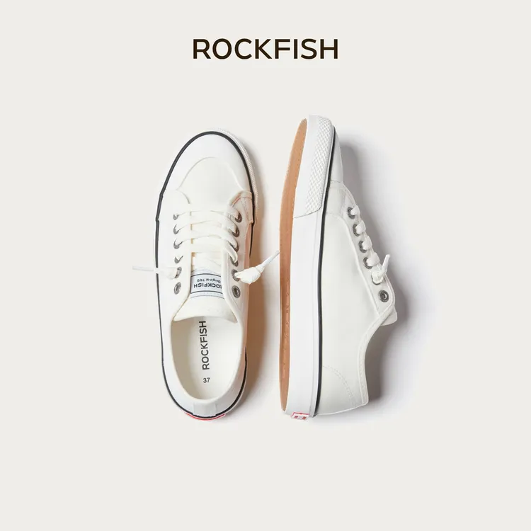 Rockfish【明星同款】英国745防泼水懒人一脚蹬帆布鞋小白鞋推荐
