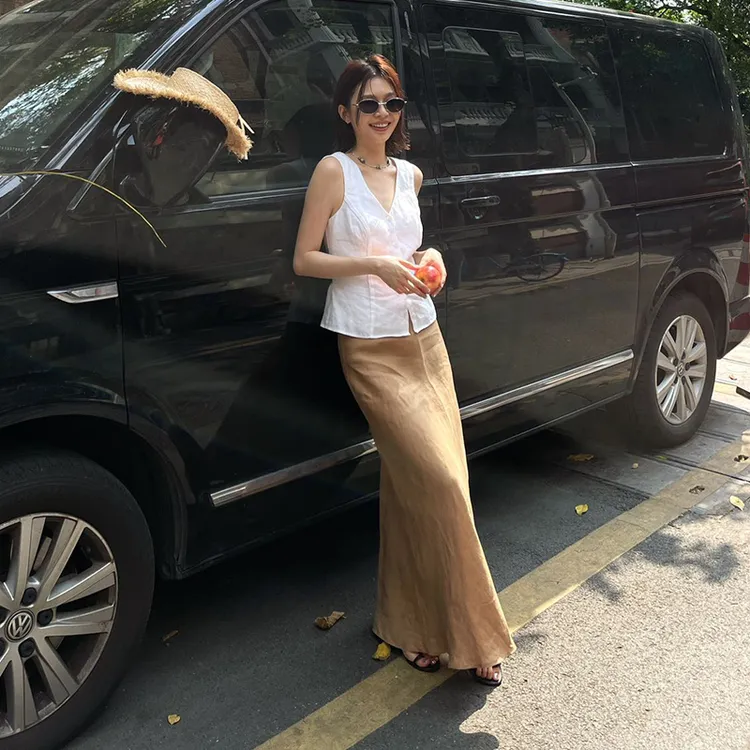  PURITY YH小众简约纯色松紧腰半身裙复古高级气质感时尚鱼尾裙女