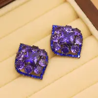 铜合金合成锆石耳饰 闪亮紫色耳环女网红夸张时尚高级复古耳钉ins