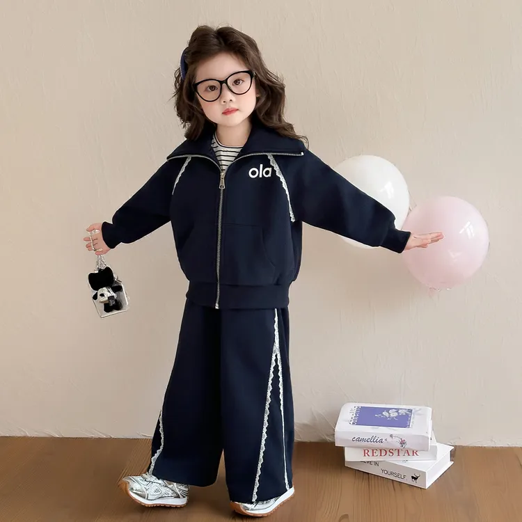 女童套装秋季新款洋气韩版运动装中小童秋装外套宽松阔腿裤两件套