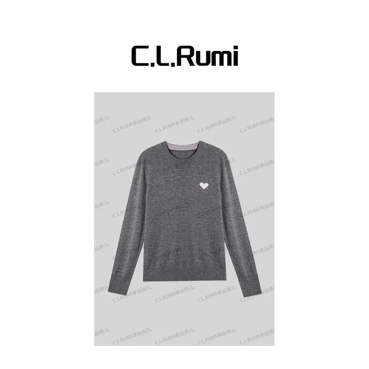 【rumi小店】“柔心”25秋冬长袖百搭宽松简约粉色爱心羊毛衫7157my