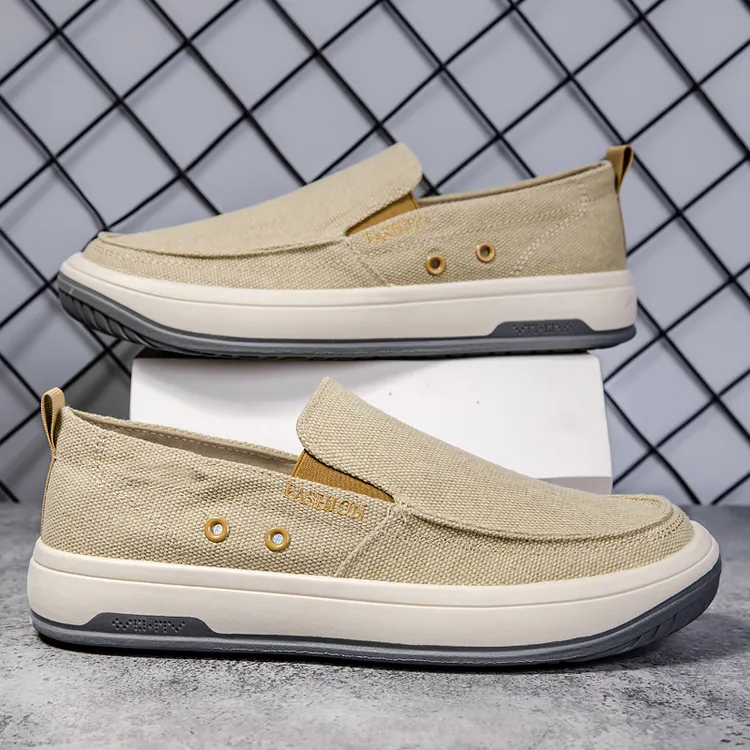 夏季休闲一脚蹬系带透气帆布鞋运动时尚潮流薄款潮鞋低帮男士