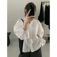 J-E3724#韩系简约精致木耳边花边小衫（福利）