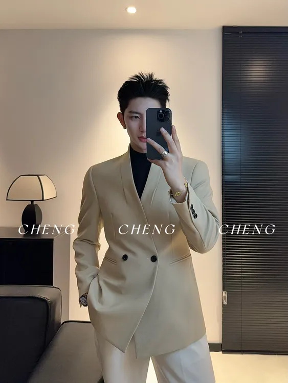 「程程的试衣间」高定系列青果领绅士西服外套时尚痞帅休闲西装外套