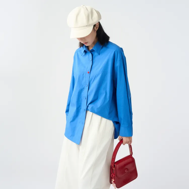 西町村屋韩系设计感衬衣女装2025秋季新款复古长袖衬衫XAAC10450
