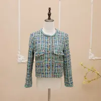 【晨老板】~ ceilina【永恒蓝金】时尚粗花呢圆领长袖外套79252005